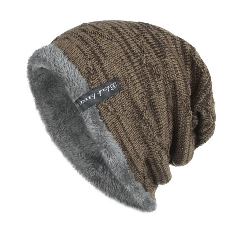 LLmoway Men Women Cable Knit Warm Hat Skull Slouchy Long Beanie Hat Winter Thick Fleece Cap Khaki - Image 2